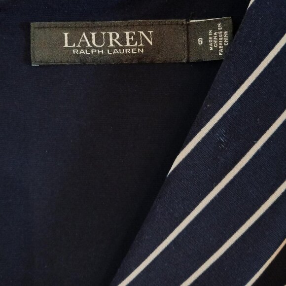 Ralph Lauren Chevron Striped 3/4 Sleeve Faux Wrap V-neck Midi Dress Sz 6 - Picture 4 of 4